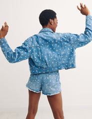 Blue Denim Embroidered Boxy Jacket