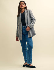 Black Puppytooth Check Double Breasted Blazer