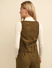 Khaki Green Twill Waistcoat