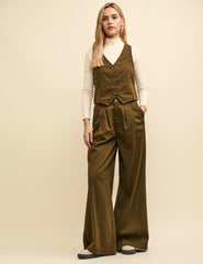 Khaki Green Relaxed Tailored Twill Trousers