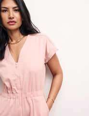 Pink V-Neck Zip Front Cosmos Jumpsuit