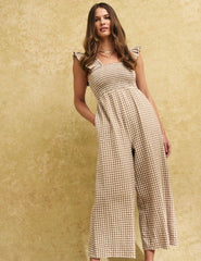 Brown Gingham Check Maya Jumpsuit