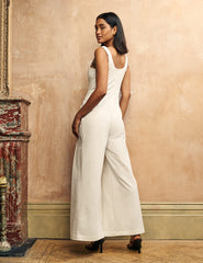 White Linen-blend Wide Leg Mika Jumpsuit