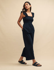 Black Frill Sleeve Shirred Maya Jumpsuit
