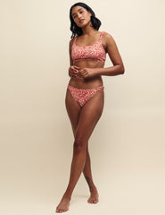 Red Floral Shirred Side Bikini Bottoms