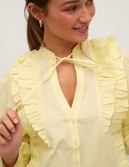 Yellow Ruffle Tie Neck Blouse