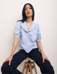 Striped Poplin Collar Smock Blouse
