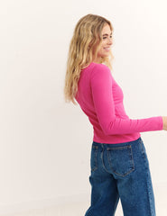 Pink Long Sleeve Button Through Top