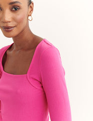 Pink Long Sleeve Square Neck Top