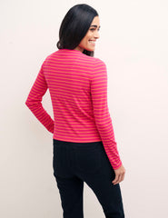 Pink Stripe Long Sleeve Button Through Top