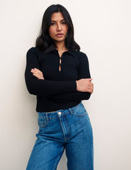 Black Long Sleeve Sutton Top