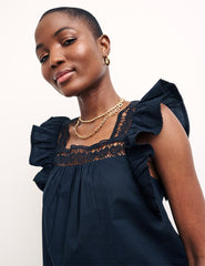 Black Poplin Trapeze Vest Top