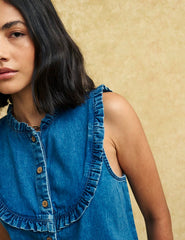 Denim Frill Detail Sleeveless Blouse
