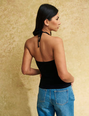 Black Cut-Out Halter Neck Top