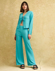 Blue Front Tie Crinkle Top