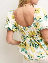 Sunflower Puff Sleeve Peplum Ginger Blouse