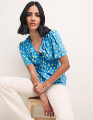 Blue Lemon Print Frill Collar Joley Blouse