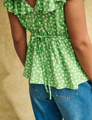 Green Daisy Floral Flutter Sleeve Top