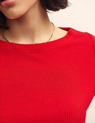 Red Long Sleeve Slash Neck Top