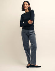 Black Long Sleeve Slash Neck Top