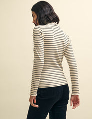 Black and Cream Stripe Funnel Neck Lizzie Top