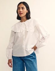 Fearne Cotton White Peter Pan Collar Broderie Blouse