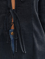 Black Plisse Tie Front Shirt