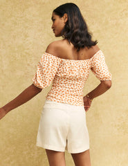 White Ditsy Floral Ruched Bodice Jersey Top
