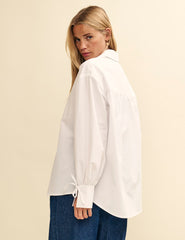 White Oversized Shirt with Tie Detail Cuffs