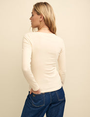 Cream Long Sleeve Slash Neck Top