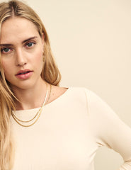 Cream Long Sleeve Slash Neck Top