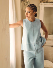 Blue Light Wash Denim Swing Top