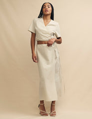 Cream Pinstripe Wrap Crop Top