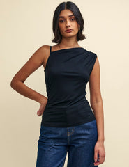 Black Asymmetric Sleeveless Top