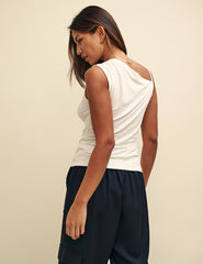 Cream Asymmetric Sleeveless Top