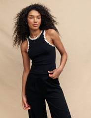 Black Crochet Trim Racer Vest Top