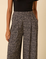 Black Ditsy Floral Wide Leg Zeena Trousers
