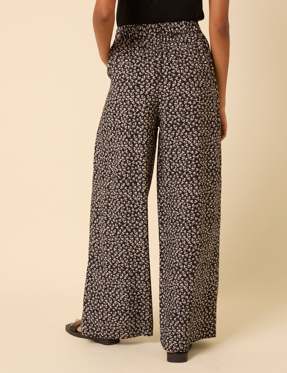 Black Ditsy Floral Wide Leg Zeena Trousers