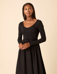 Black Scoop Neck A-Line Midi Dress