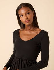 Black Scoop Neck A-Line Midi Dress