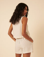 Cream Pinstripe Shorts