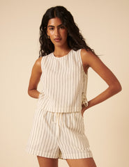 Cream Pinstripe Shorts