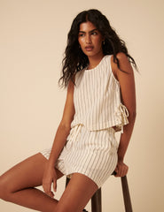 Cream Pinstripe Shorts