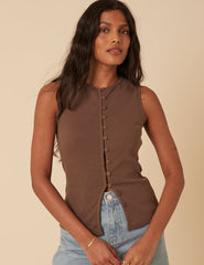 Brown Ribbed Waistcoat Top