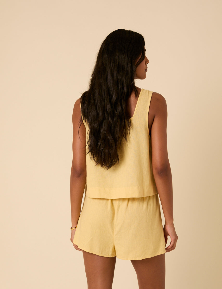 Butter Yellow Linen-blend Shorts