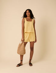 Butter Yellow Linen-blend Shorts