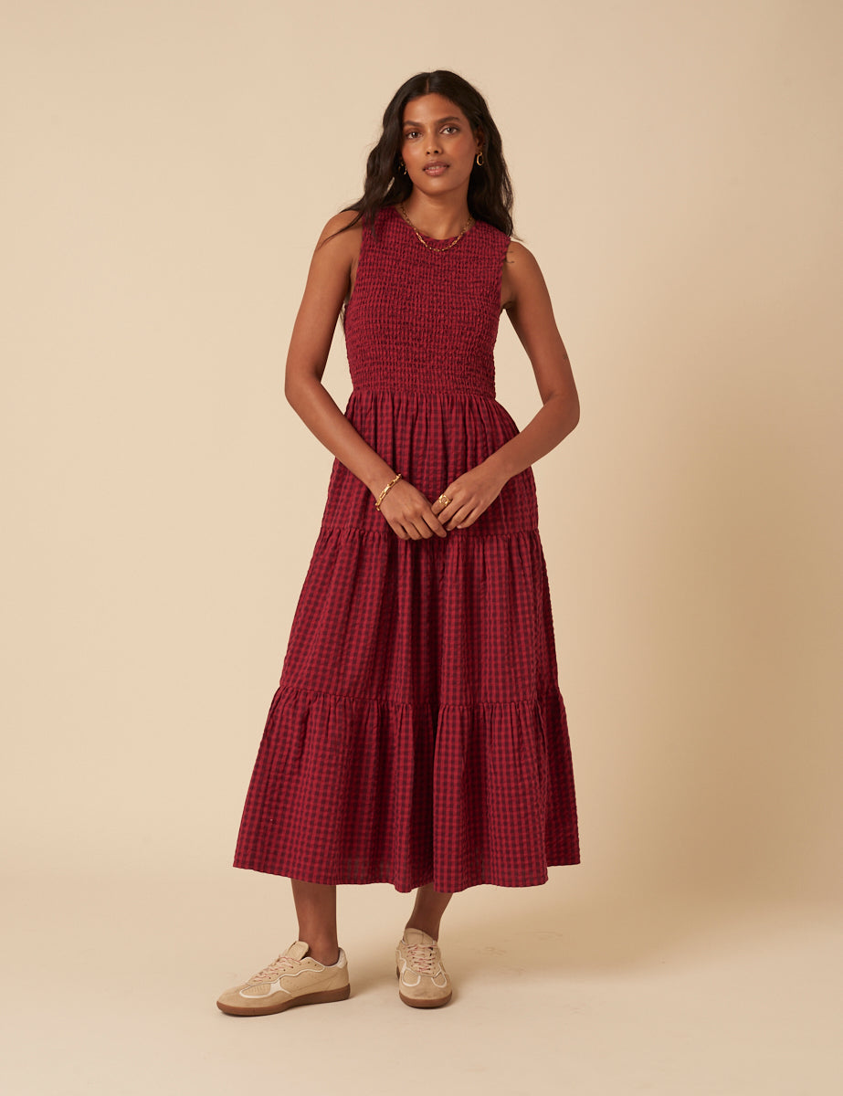 Red Sleeveless Tiered Charlie Midi Dress