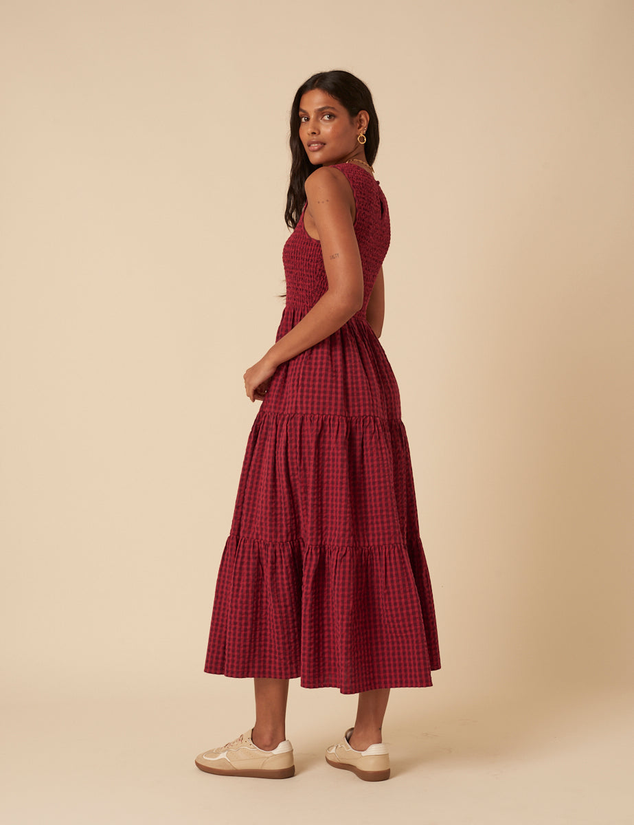 Red Sleeveless Tiered Charlie Midi Dress