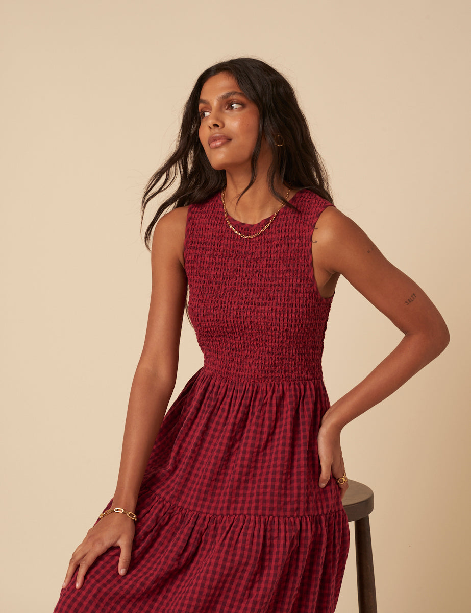 Red Sleeveless Tiered Charlie Midi Dress