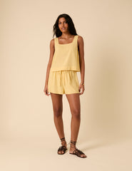 Butter Yellow Linen-blend Swing Top